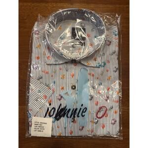 NWT Medium Johnnie O Top Shelf Short Sleeve Striped Shirt Flowers Floral May